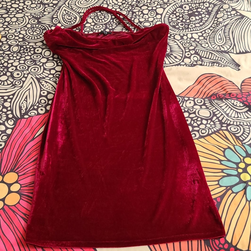 Iris velvet red burgundy wine sexy dress large szl